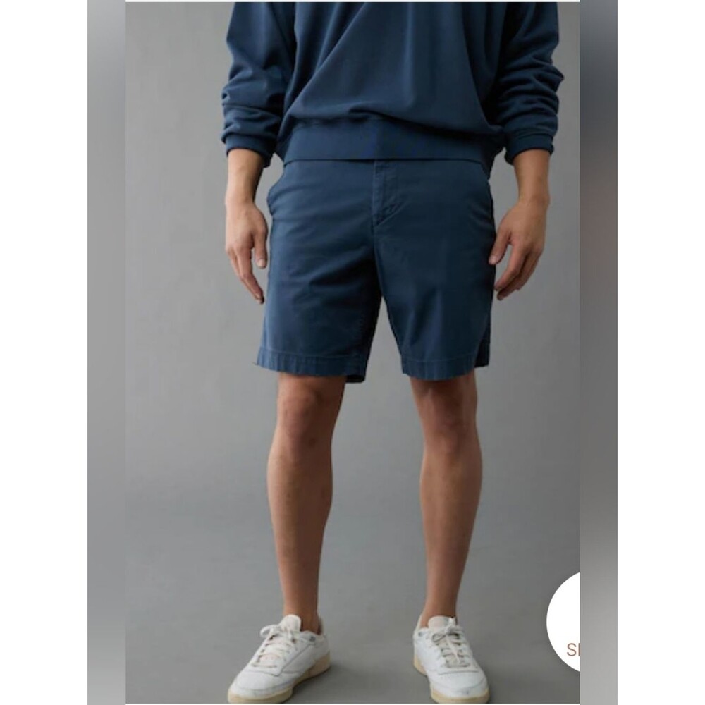 American Eagle Flex Khaki 9" Short Classic Navy Cotton Slim Fit Size 33 Lived In